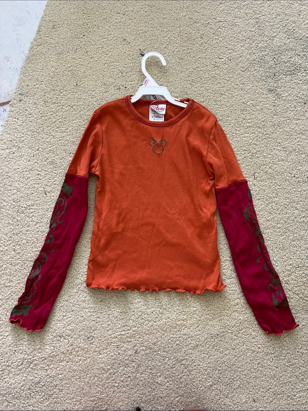 New Disney Fall Long Sleeve Layered Tee with Embroidered Accent